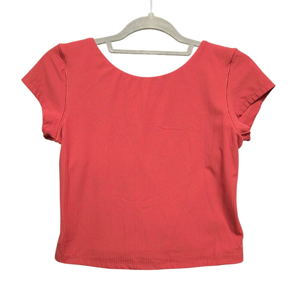 OFFLINE by Aerie Women Large Rust Red Ribbed Open Back Short Sleeve Crop Top